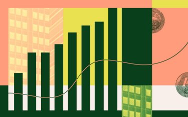 imagem de um grafico estilizado com cores verde, amarelo e salmão ao fundo