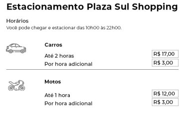 valores estacionamento plaza sul shopping