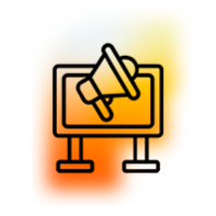 gráfico amarelo com icones de anuncio